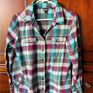 Patagonia Plaid Button Down Shirt - Purple, Teal, Gray 10